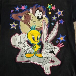VINTAGE 1994 Warner Bros Bugs Bunny Tweety Tazmanian Devil T Shirt Men 18W Black